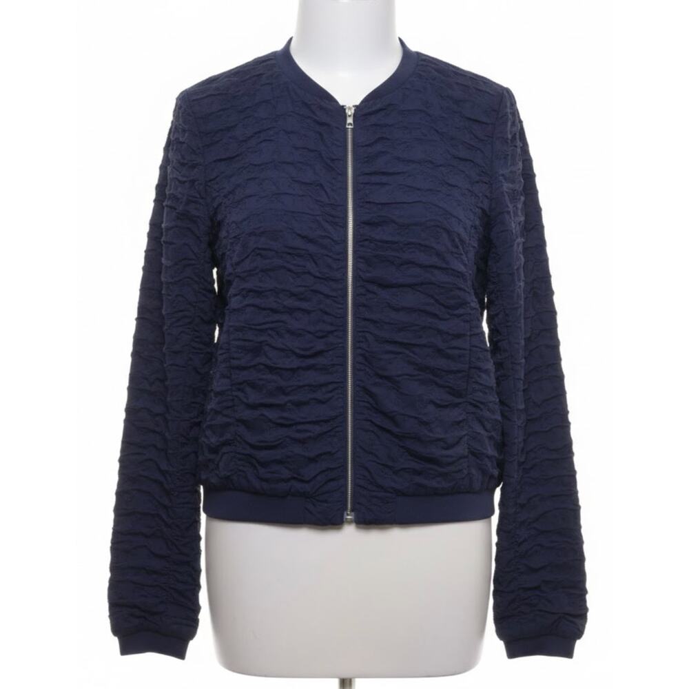 HM Bomber Jacket 4 Dark Navy Blue Textured Full Zip Front Y2K Dark Coquette